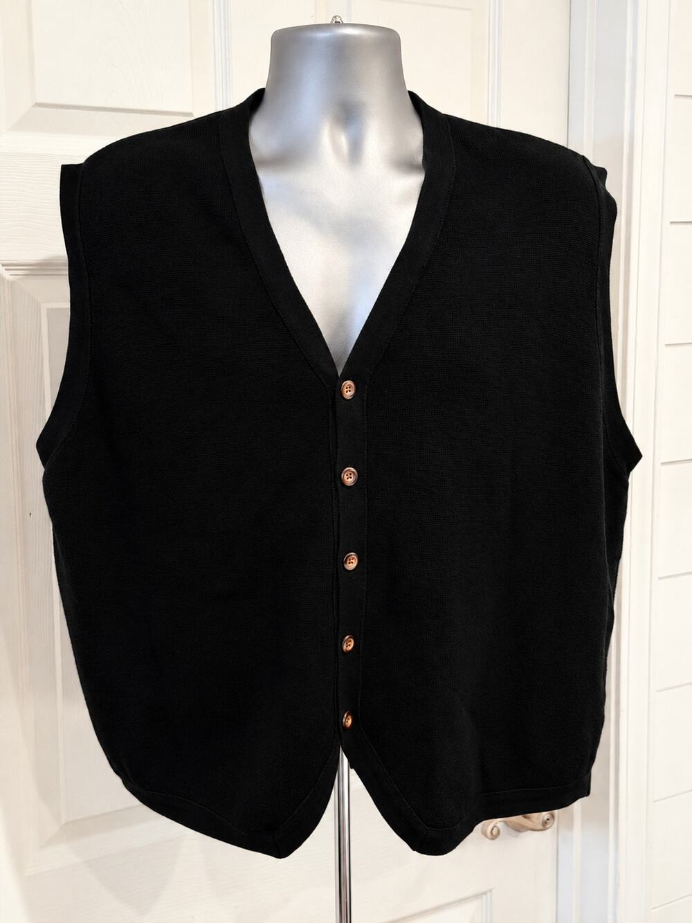 Vintage Structure Le Collezioni Men's XL Black 100% Cotton Button Sweater Vest